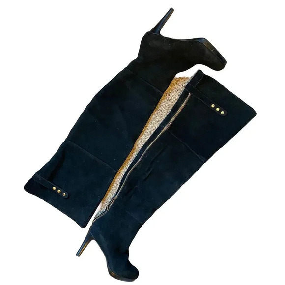 KELSI DAGGER Knee High Heels Boots Lady 8.5 Black Leather ZipUp Snap Whimsigoth - Picture 1 of 13